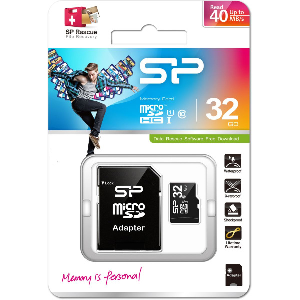 Silicon Power MicroSDHC Card Class 10 32GB w/ Adapter