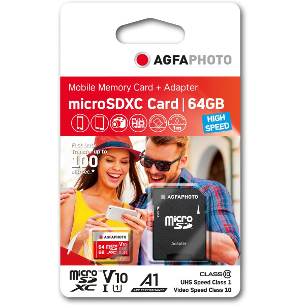 Agfa Photo Mobile MicroSDXC 64GB High Speed UHS-I U3 V30 A1