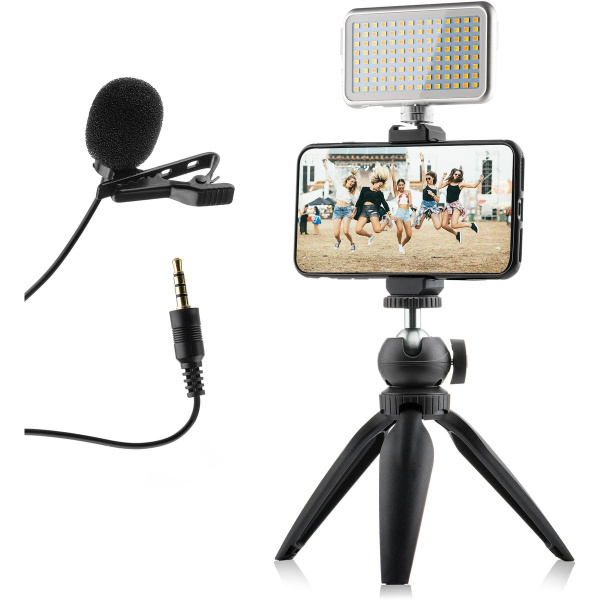 MOJOGEAR Video Kit / Vlog Set: Mini Tripod + Phone Holder.