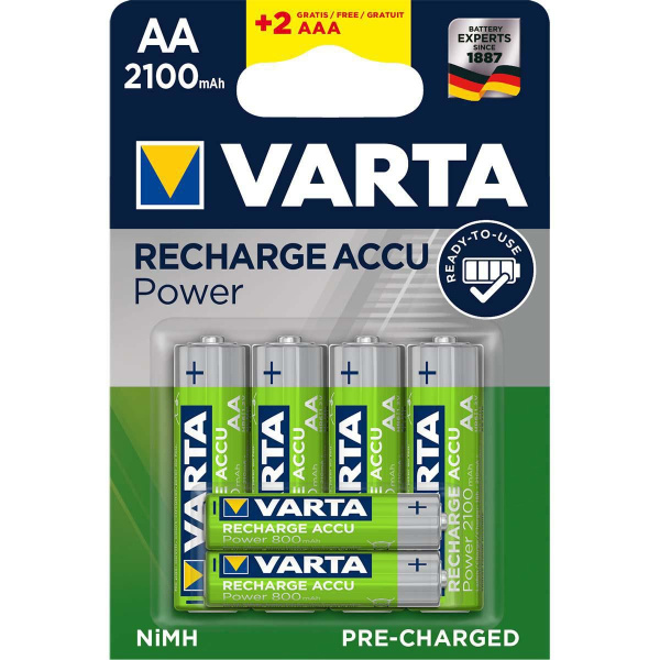 Varta Rechargeable NiMH Battery AA 1.2 V 2100 mAh 6-BLISTER
