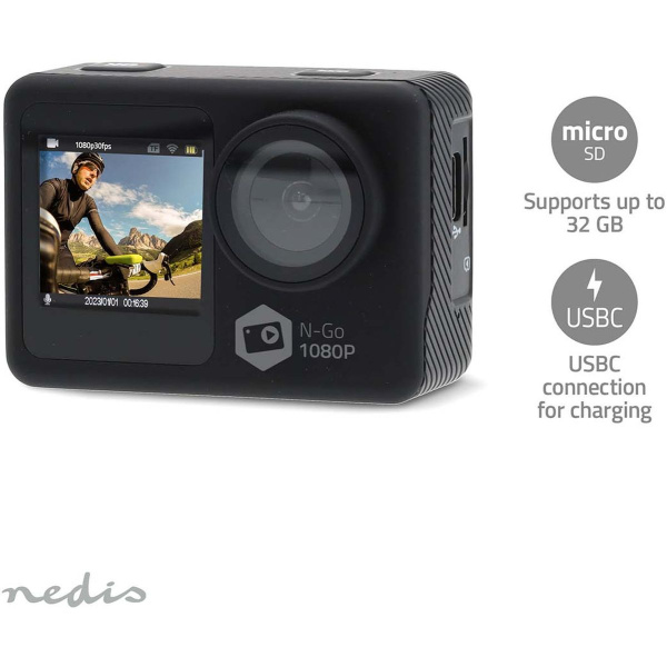 Nedis Action Cam | 1080P@30FPS | 12 Mpixel | Waterbestendig 30.0 M | WiFi | BK