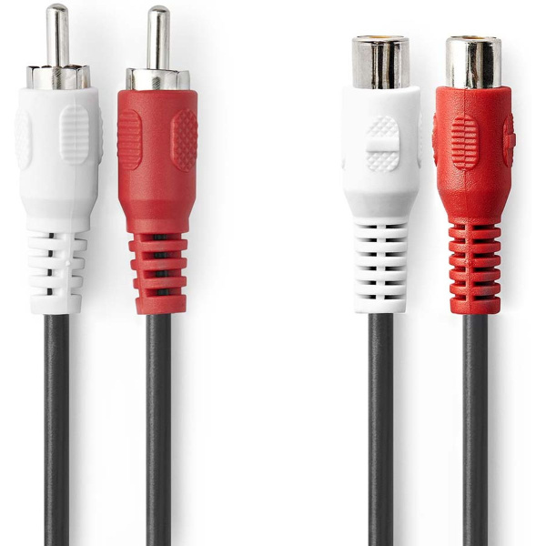 Nedis Stereo-Audio Cable 2X RCA Male 2X RCA Female Nickled 10.0 M Round Black