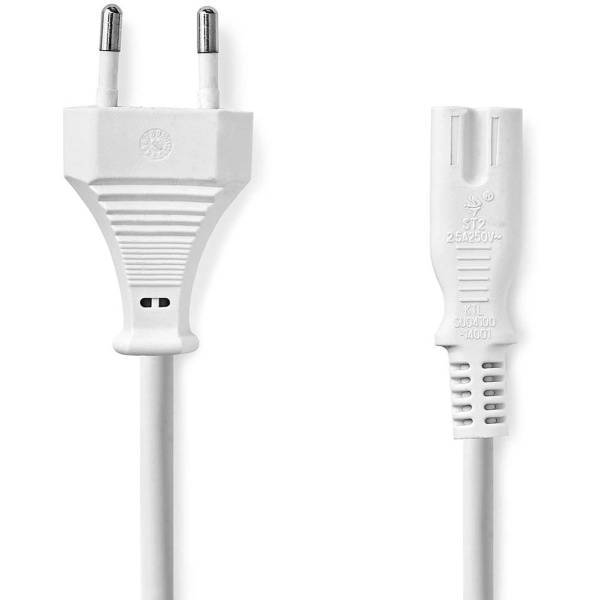 Nedis Power Cord Euro Male IEC-320-C7 Straight Nickled 3.00 M Plat PVC White