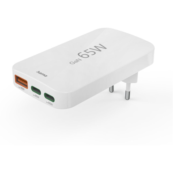 Hama Fast Charger 2X USB-C 1X USB-A PD 65 W Collapsible White