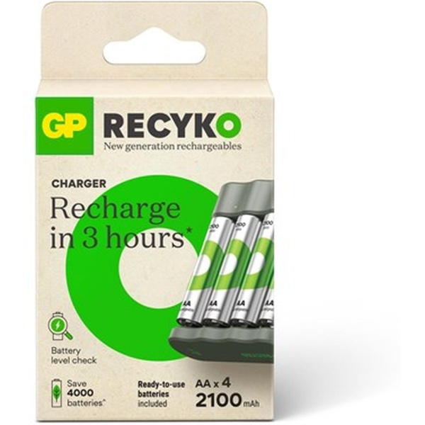 GP USB Battery Charger B441 w/ 4 X ReCyko AA 2100 mAh