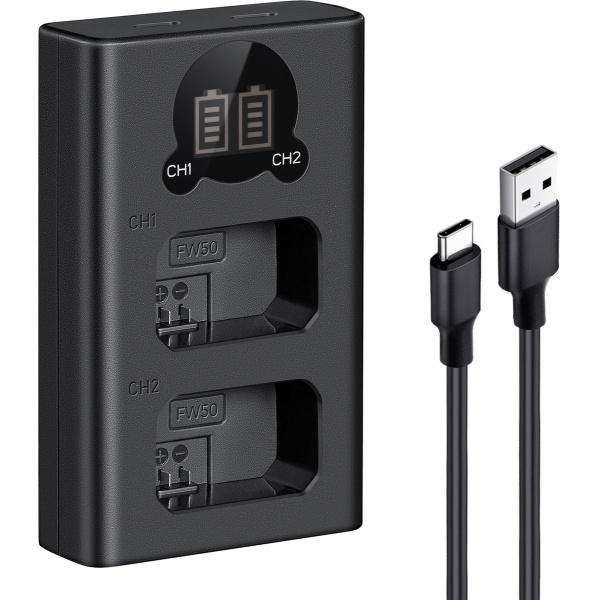 K&F Concept NP-FW50 Dual Battery-Charger USB-C w/ Display