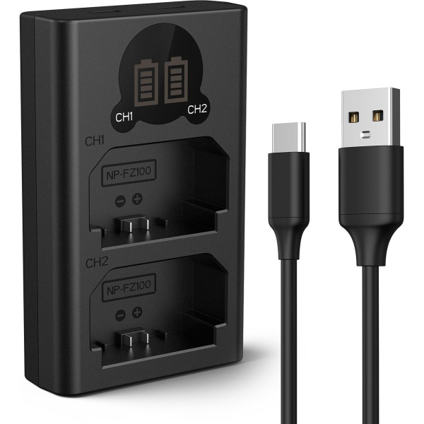 K&F Concept NP-FZ100 Dual Battery-Charger USB-C w/ Display