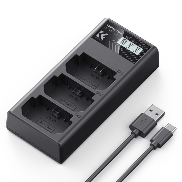 K&F Concept NP-FZ100 Triple Battery-Charger USB-C Display