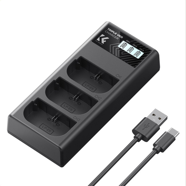 K&F Concept LP-E6NH Triple Battery-Charger USB-C Display