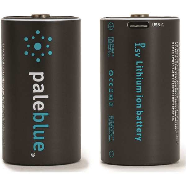 Pale Blue Li-ion Rechargeable D Battery 2 Pack Of Dcells w/ 2x1 USB-C Cable